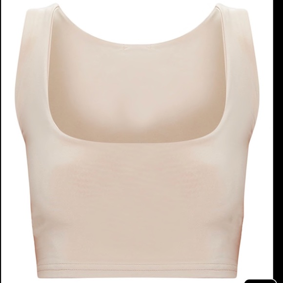 NWT PRETTYLITTLETHING NUDE SLINKY SQUARE CROP TOP - Picture 4 of 5